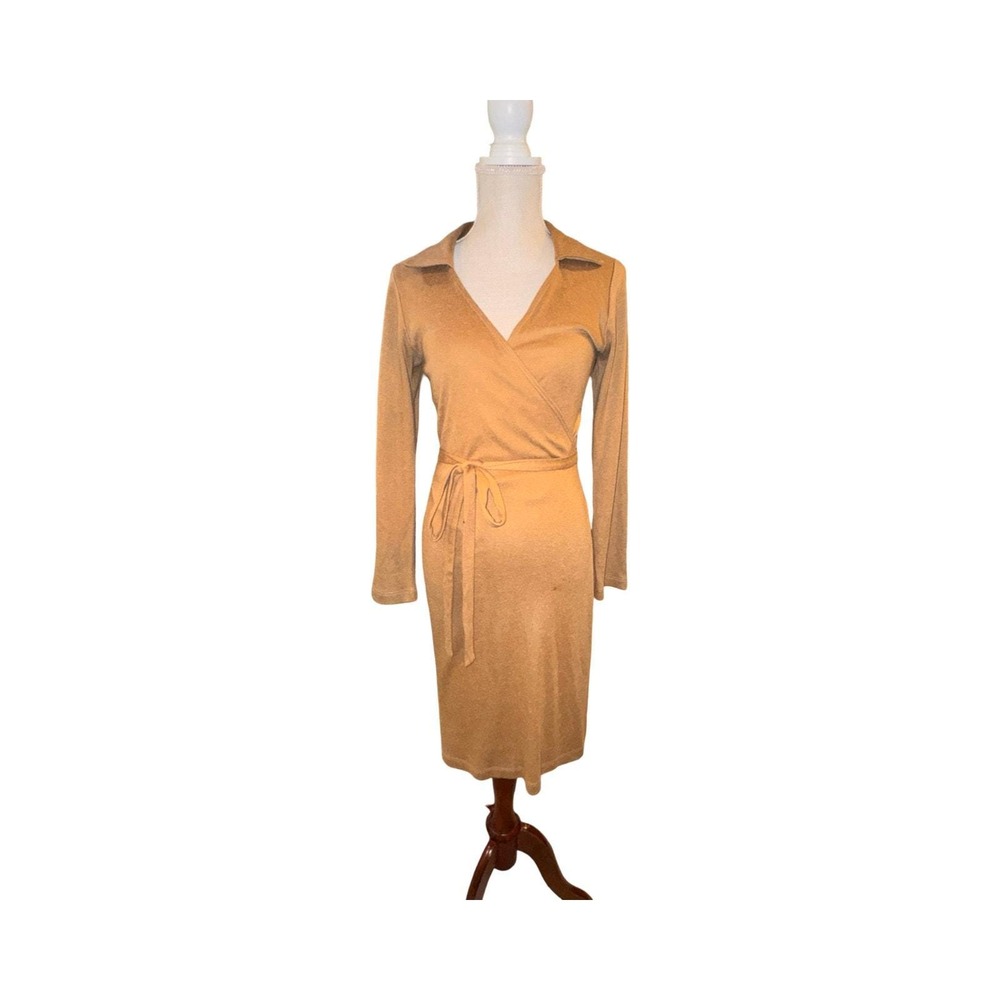 Vintage 90s ABS Allen Schwartz Wool Angora Wrap Dress Size Medium - Picture 2 of 13